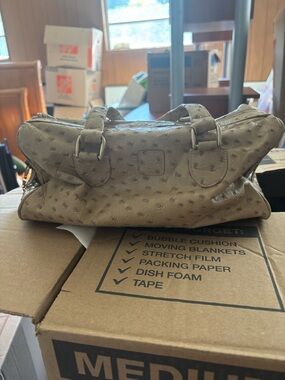 Women's Taupe Ostrich-Texture Satchel Bag Pierre Cardin